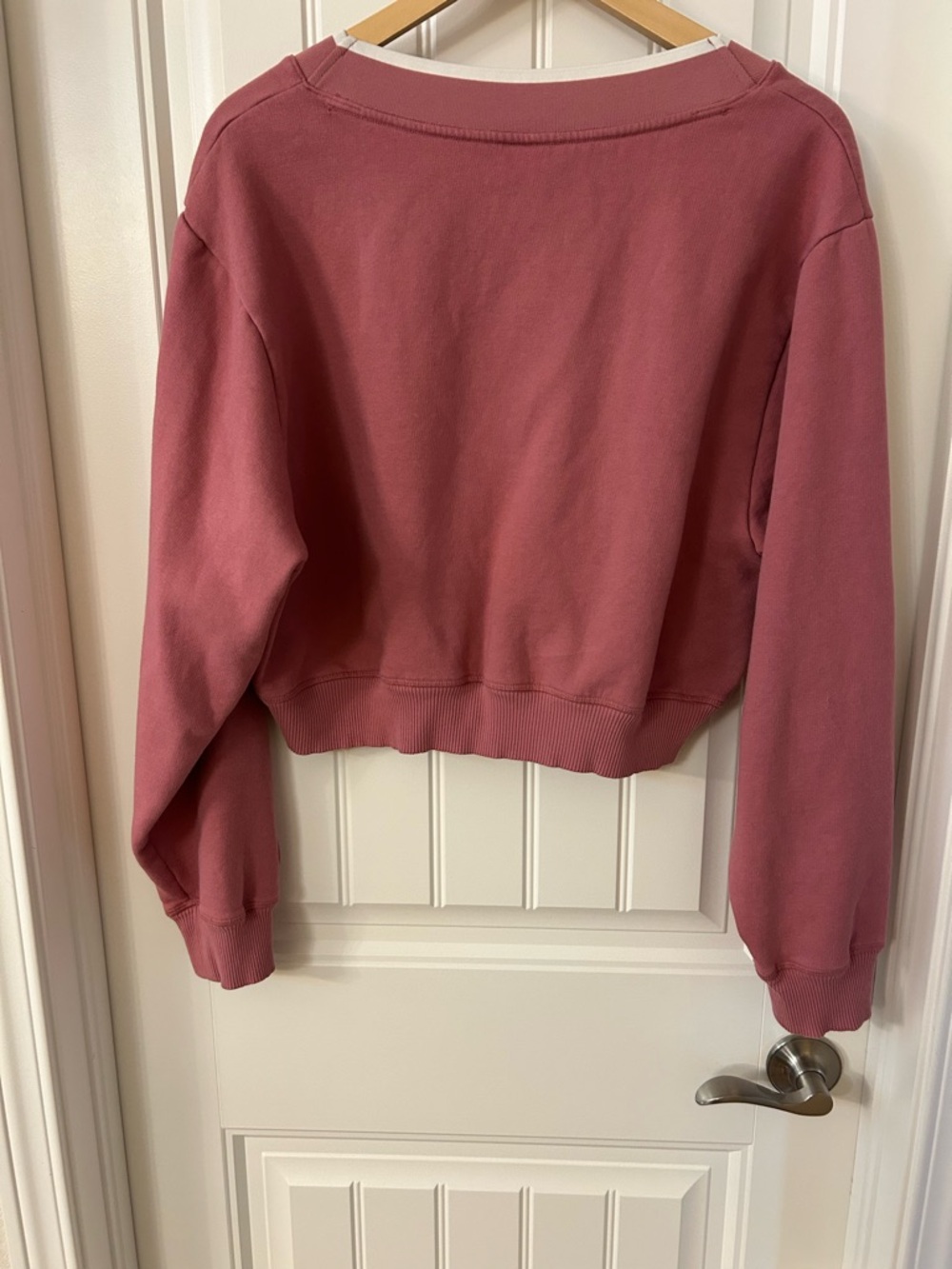PINK Dusty Rose V-Neck Cropped Sweatshirt - Picture 2 of 2